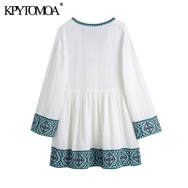 Women Chic Fashion Patchwork Embroidery Mini Dress V Neck Long Sleeve Female Dresses Vestidos Mujer 210420
