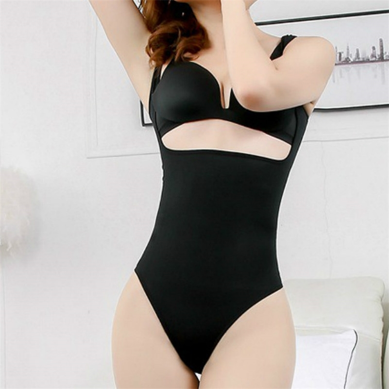 Women Seamless Tummy Control Shapewear Fajas Colombianas Open Bust Thong Bodysuit Slimmer Body Shaper 210402
