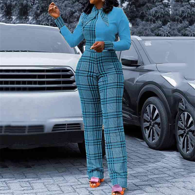 Jumpsuits For Women Long Elegant Fashion Full Sleeve High Waist Official Office Work Business Cloth Rompers & 210510