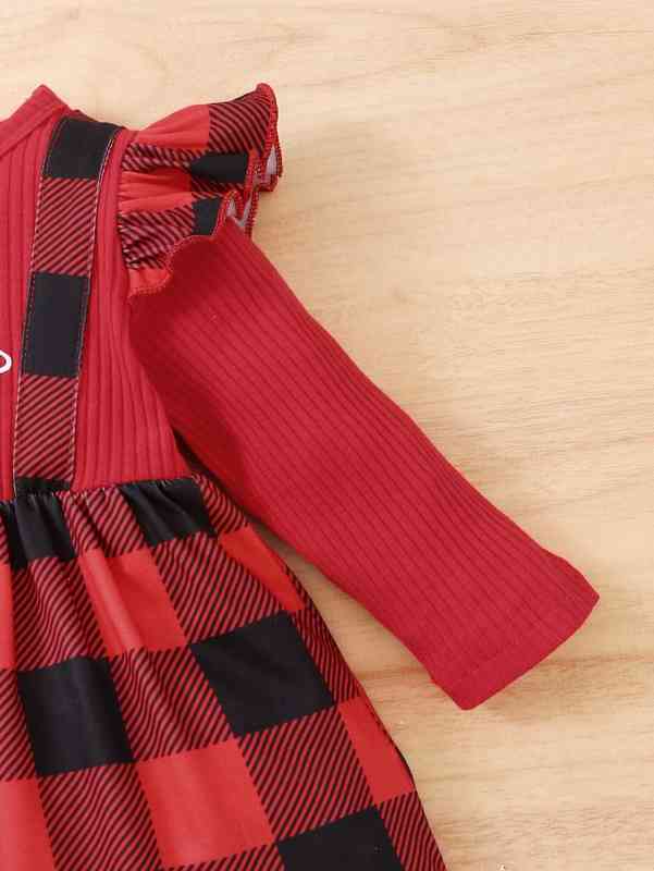 Baby Slogan & Buffalo Plaid Print Ruffle Trim Dress SHE
