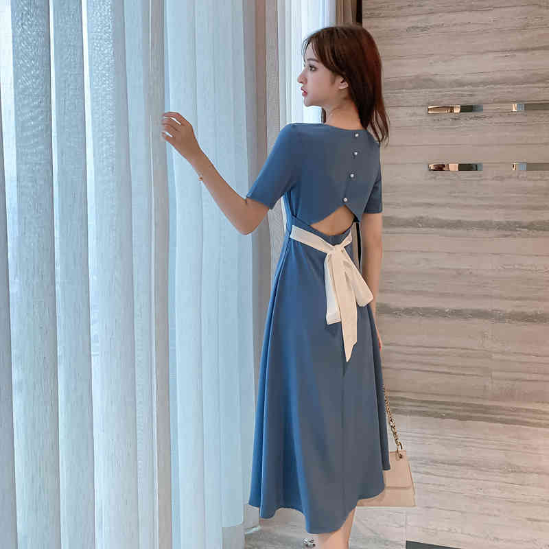 Summer Women Elegant Hollow Out Waist Belted Dress Female Casual Vintage Slim Square Collar Midi Temperament 210506
