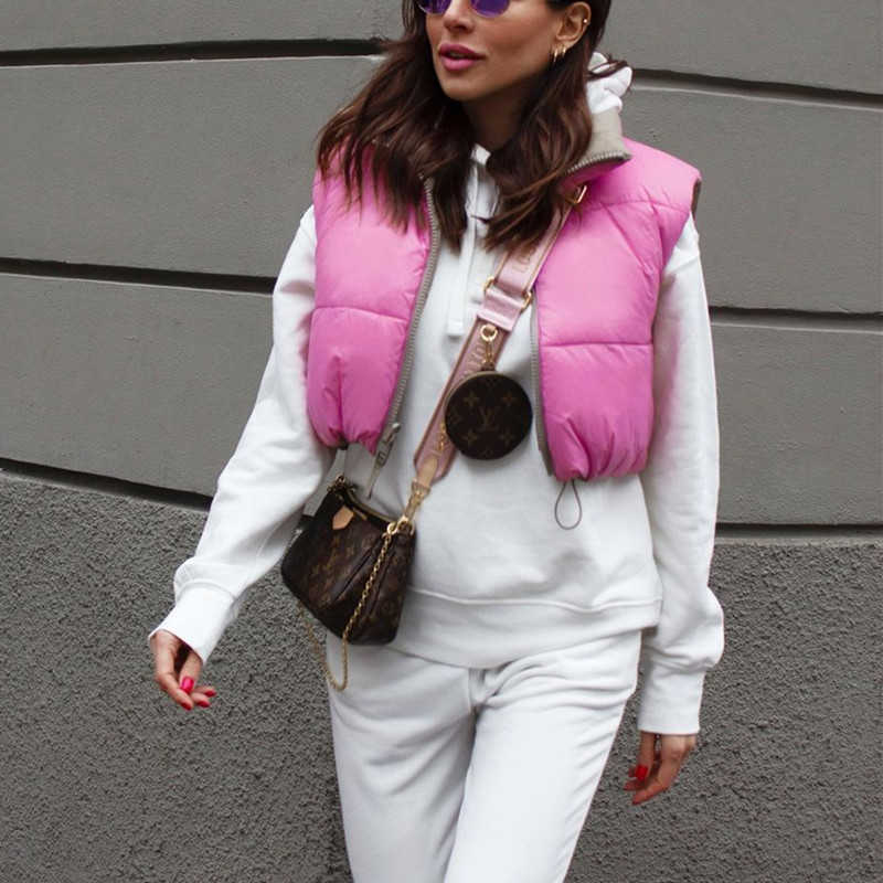 PUWD Casual Woman Pink Light Short Puffer Vest Spring Fashion Ladies Warm Double-Side Outwear Female Streetwear Down Tank 210910