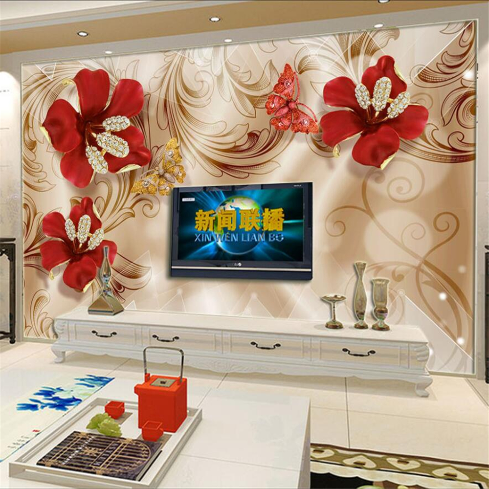 3d European Palace Wind Golden Jewelry Flower TV Wall Custom Large Mural Green Wallpaper papel de parede para quarto