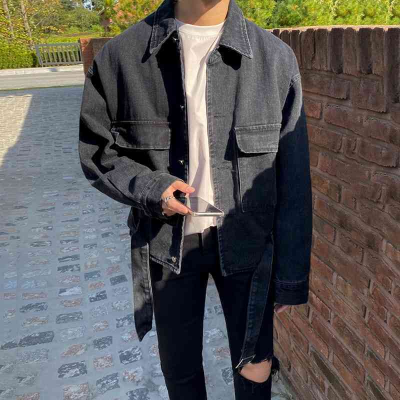 IEFB Spring Loose Jeans Jacket Men's Korean Fashion Casual Vintage Denim Coat Single Breast Off Shoulder Clothes 9Y5919 210524