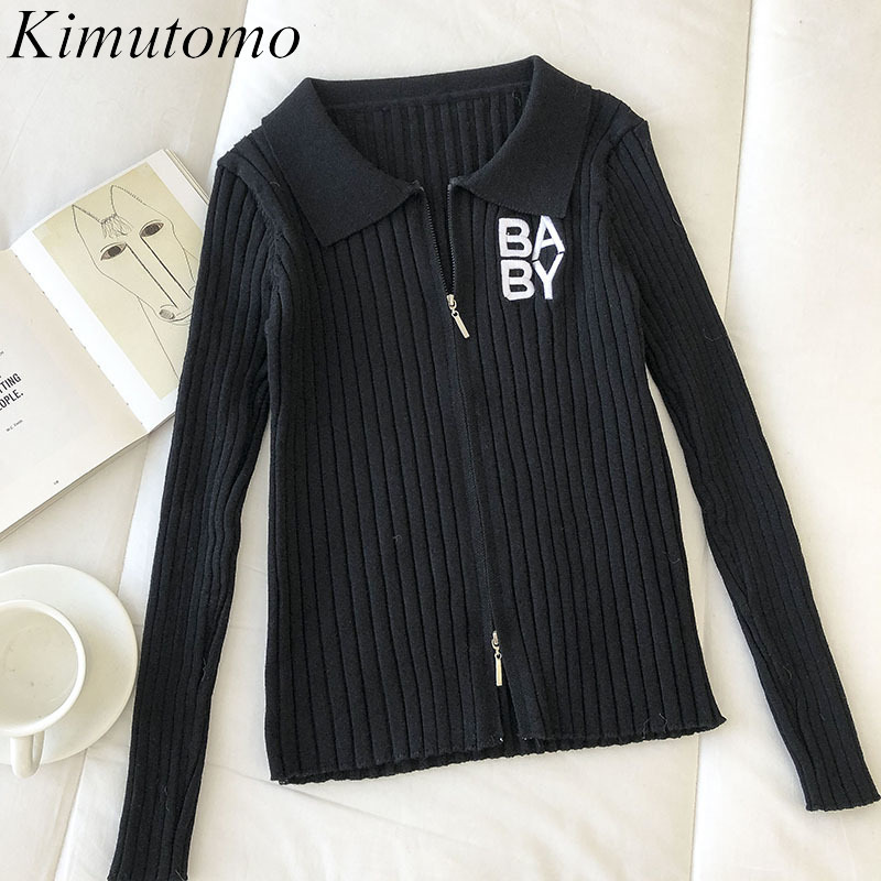 Kimutomo Knitted Zipper Cardigan Women Letter Embroidery Slim Waist Turn-down Collar Long Sleeve Tops Korea Chic Casual 210521, Black
Kimutomo Knitted Zipper Cardigan Women Letter Embroidery Slim Waist Turn-down Collar Long Sleeve Tops Korea Chic Casual 210521, Black