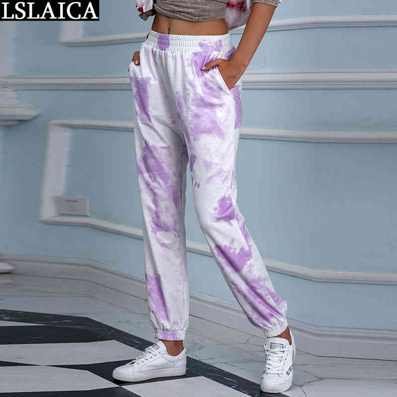 Women Sweatpants Casual Tie Dye Print Mid Waist Woman Pants Autumn Plus Size Long Trousers Sportswear Drop 210520