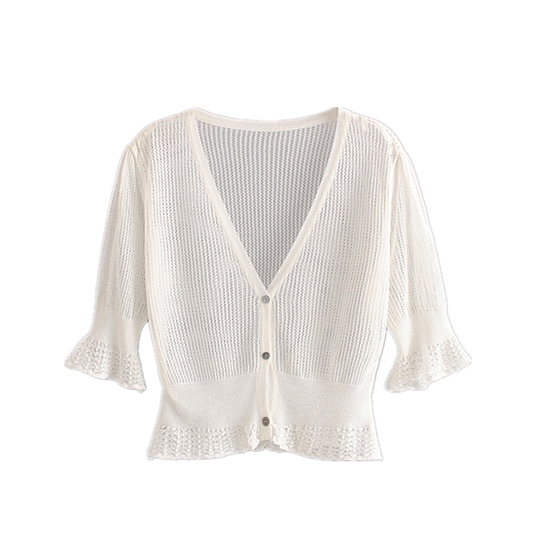 beauty Sweet Chic Vintage Hollow Out Tops Women Single Breasted Cool Loose Comfortable Short Sweaters Vestidos De Mode 210514