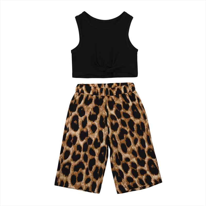 infant kids baby girls 2pcs set ribbed vest knot shirt leopard 3 4 length pants summer child clothes fashion, White
infant kids baby girls 2pcs set ribbed vest knot shirt leopard 3 4 length pants summer child clothes fashion, White