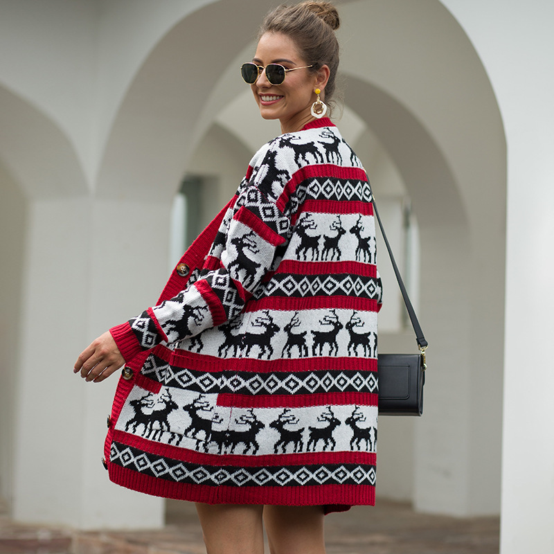 Ugly Christmas Jumper Sweater Autumn Winter Knitwear Fawn Oversize Cardigan Medium Long Harajuku Outside For Women Fashion 210413