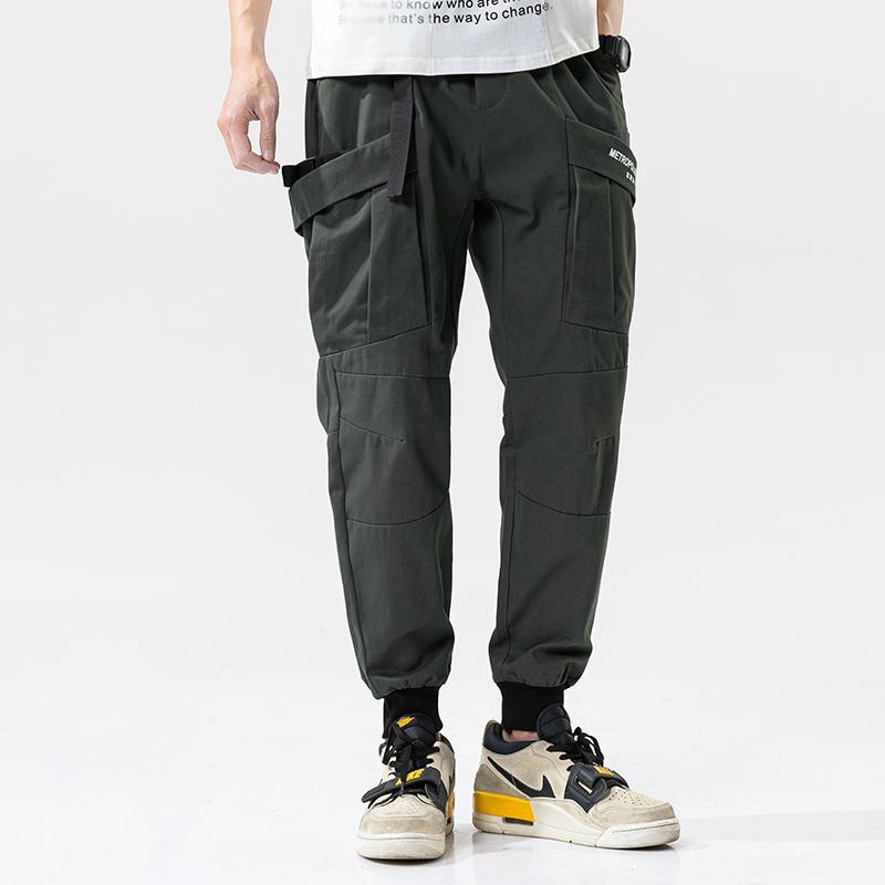 Mens Joggers Tactical Pants Black Side Pockets Cargo For Men Jogging Streetwear Tracksuit Trousers Cotton Loose Clothing Men's