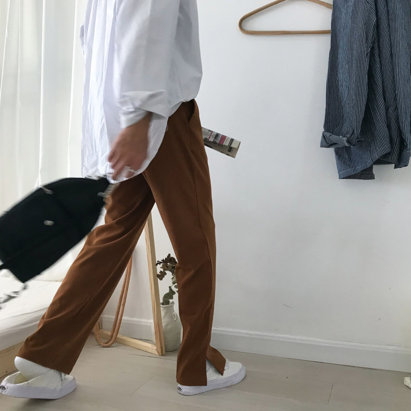 IEFB Men's Side Split Bottoms Causal Suit Coat Ins Loose High Waist Wide Leg Pants Black Brwon Trousers For Male Zipper 9Y5169 210524