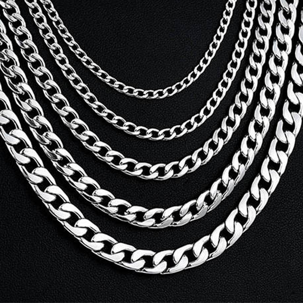 3mm5mm6mm7mm Stainless Steel Flat Curb Cuban Chain Link for Men Women Necklace 45cm75cm Length with Velvet Bag