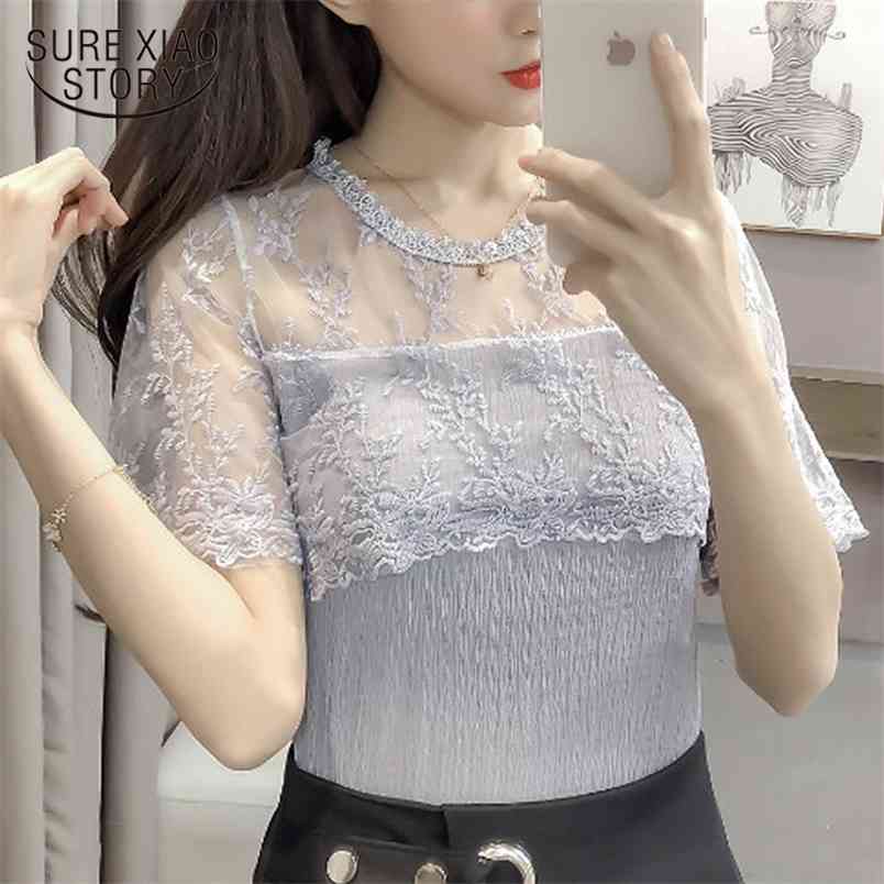 blouses woman womens tops and short sleeve shirts lace chiffon blouse chemisier femme 4408 50 210506