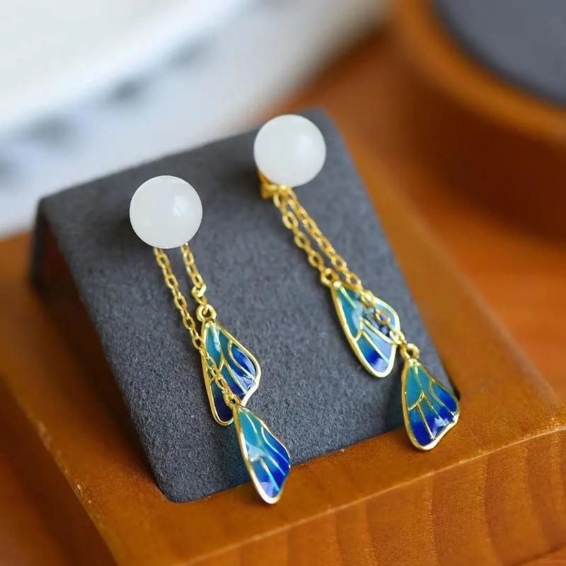 Dangle & Chandelier Natural Hetian White Jade Long Tassel Earrings Chinese Style Antique Enamel Porcelain Craft Elegant Charm Women's Brand, Silver
Dangle & Chandelier Natural Hetian White Jade Long Tassel Earrings Chinese Style Antique Enamel Porcelain Craft Elegant Charm Women's Brand, Silver