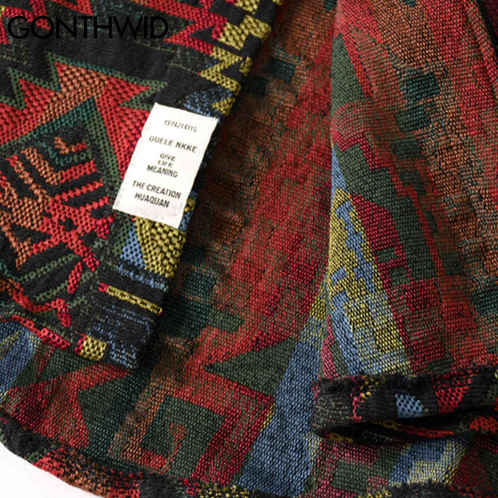 GONTHWID Southwestern Aztec Tribal Indian Button Shirts Streetwear Hip Hop Geometry Pattern Casual Long Sleeve Shirt Tops Coats 210410