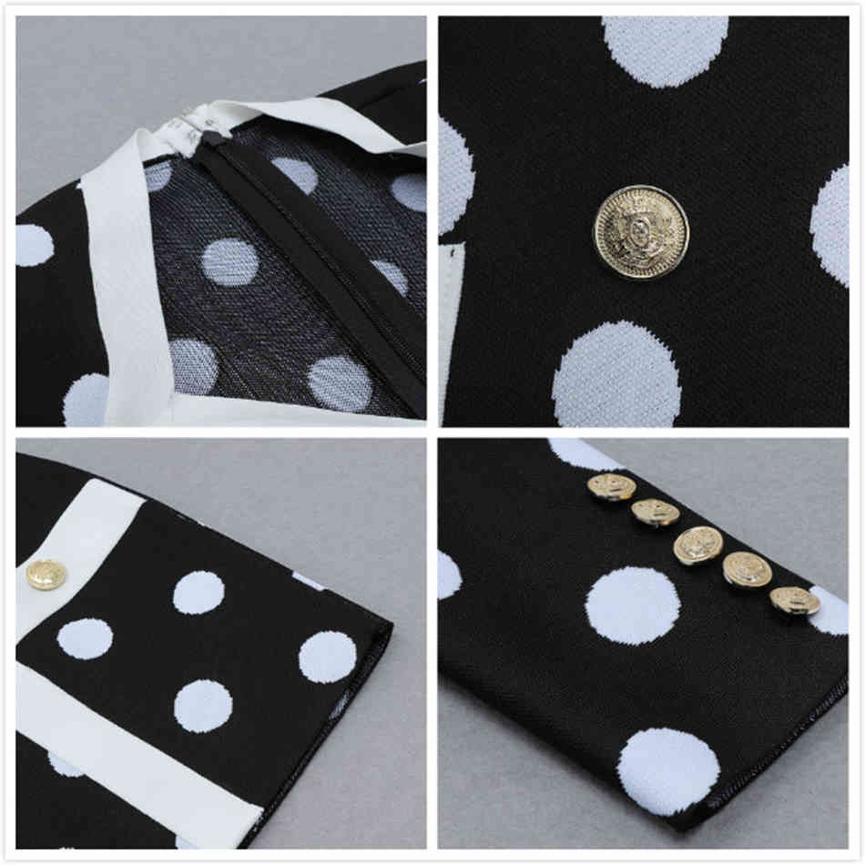 Free Polka Dot Knit Dress Sexy V-neck Long Sleeve Double Breasted Bodycon Mini Evening Party Vestido 210524