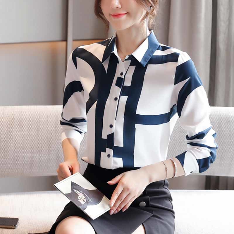 Autumn Korean Loose Print Women Blouse and Tops Long Sleeve Casual Cardigan Chiffon Shirt Blusas Mujer 10789 210518