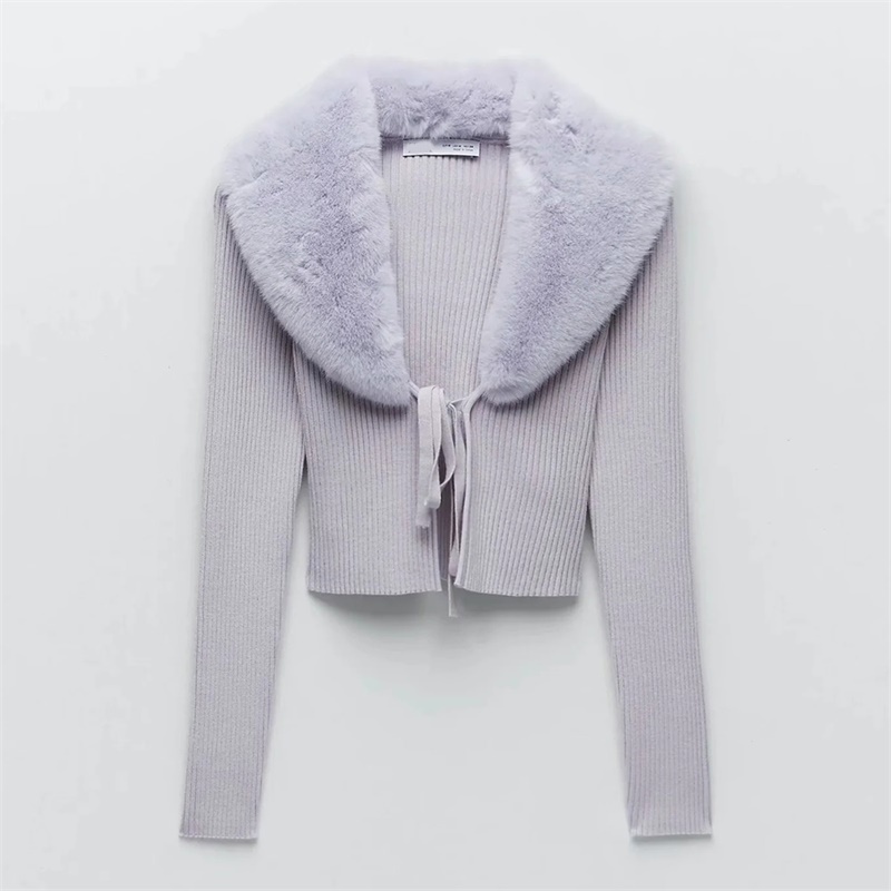 Women Sweet Fur Collar Splicing Knitting Sweater Female Lace Long Sleeve Cardigan Chic Top 210520, Blue
Women Sweet Fur Collar Splicing Knitting Sweater Female Lace Long Sleeve Cardigan Chic Top 210520, Blue