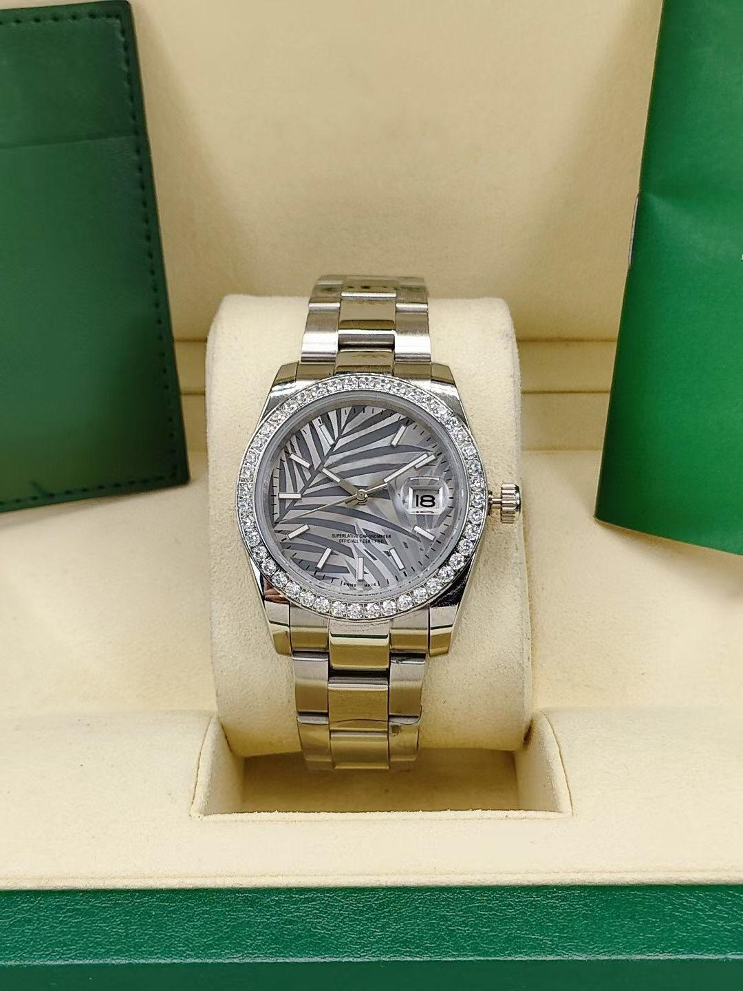 High Qualtiy Men's Automatic Movement Watch Full Stainless Steel Diamond Bezel Womens Mechanical Watches 41mm 36 Datejust Palms Leaves Men Woman Lady Wristwatches, Sapphire
High Qualtiy Men's Automatic Movement Watch Full Stainless Steel Diamond Bezel Womens Mechanical Watches 41mm 36 Datejust Palms Leaves Men Woman Lady Wristwatches, Sapphire