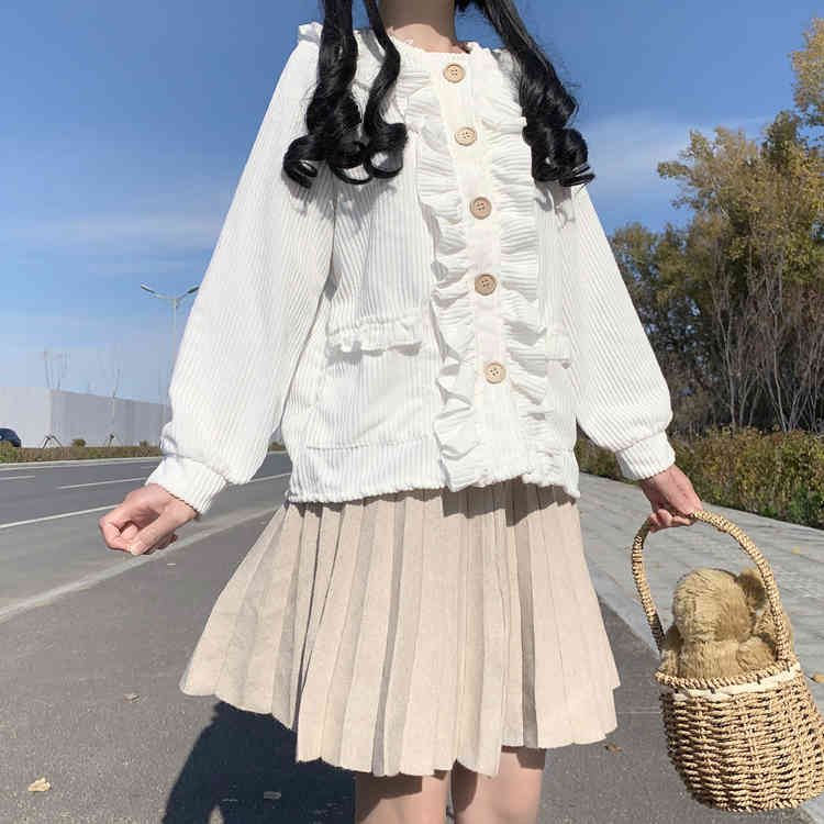 Nomikuma Japan Style Sweet Women Coat Korean Ruffle Patchwork Single Breasted Jacket Autumn Winter Thicken Outerwear 6D323 210427