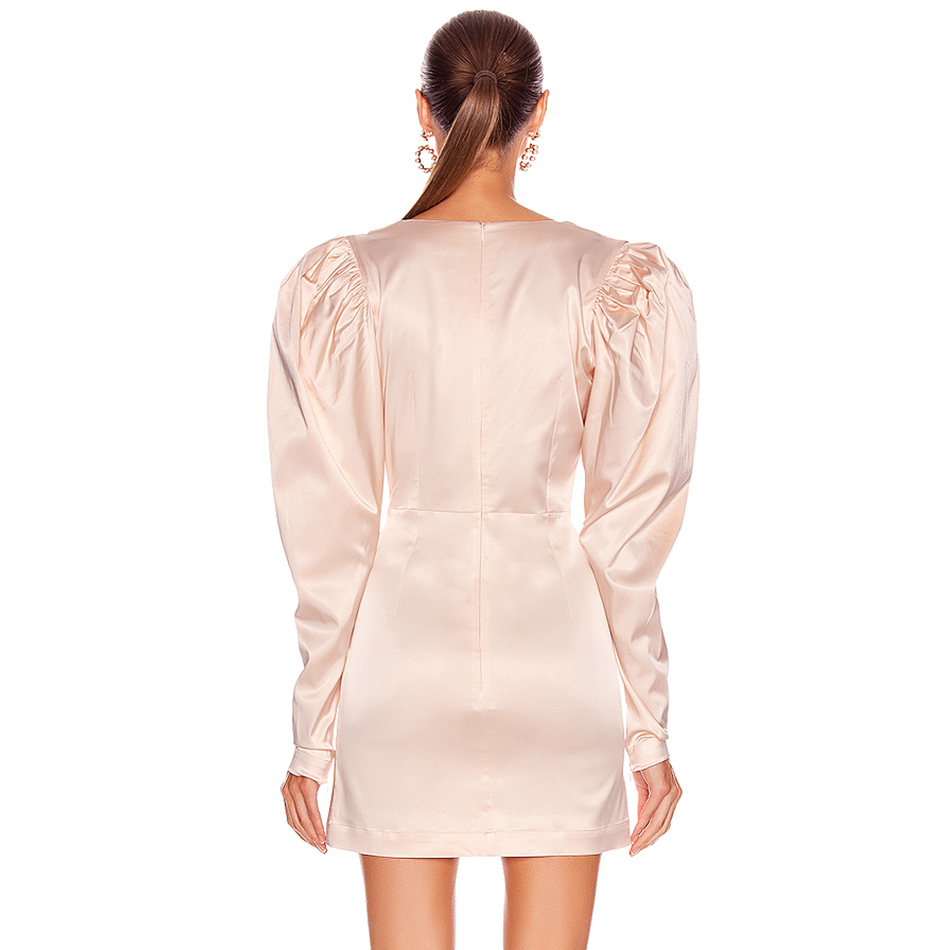 Winter Women Pink Casual Long Sleeve Club Dress Sexy V Neck Draped Fashion Celebrity Evening Party 210423