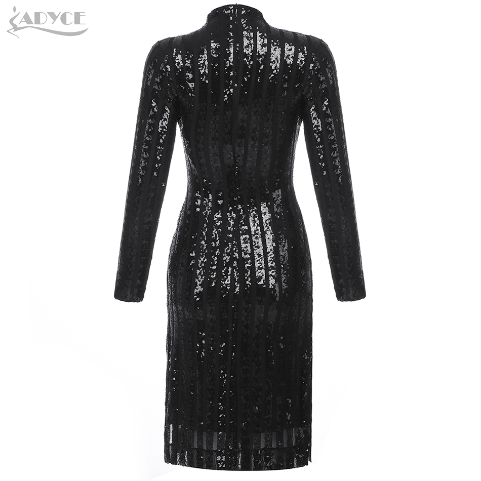Winter Sequined Bodycon Bandage Dress Women Sexy Long Sleeve Black Midi Club Celebrity Evening Runway Party 210423