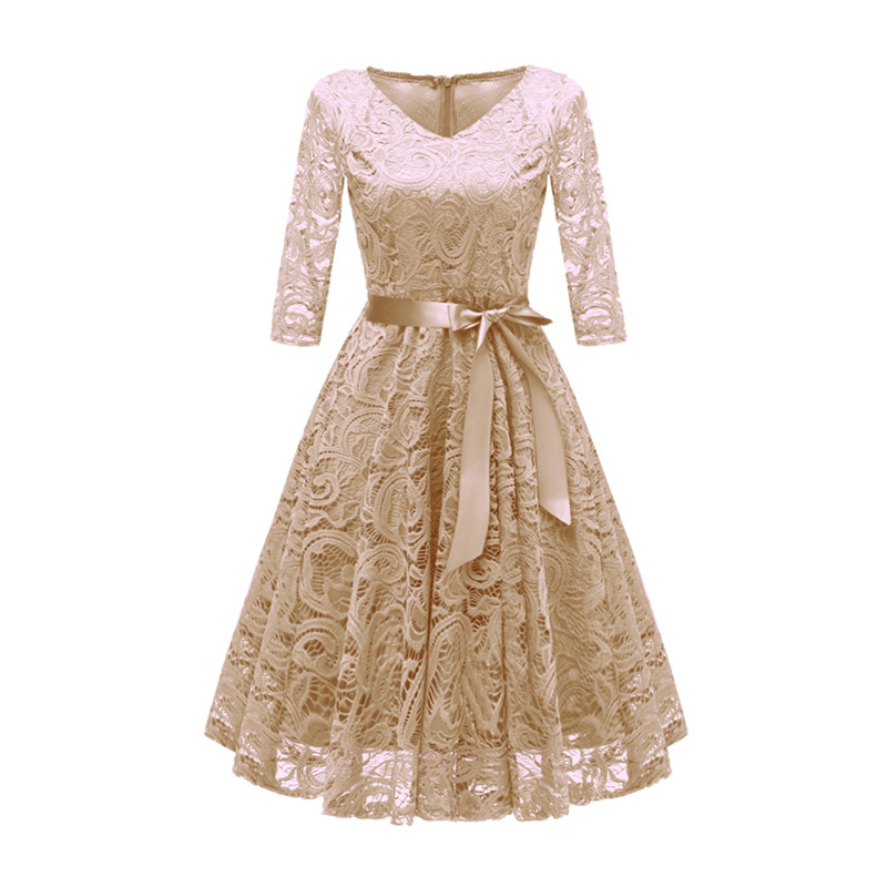 Lace Short Mother of the Bride Dresses 2021 3/4 Long Sleeve A Line With Bow Mother's Dress V Neck Champagne Formal Party Prom Gowns