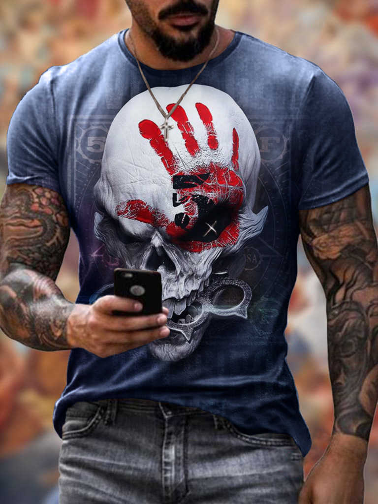 Knight Templar print O-neck T-shirt men's fashion casual short-sleeved streetwear Harajuku top 210629
