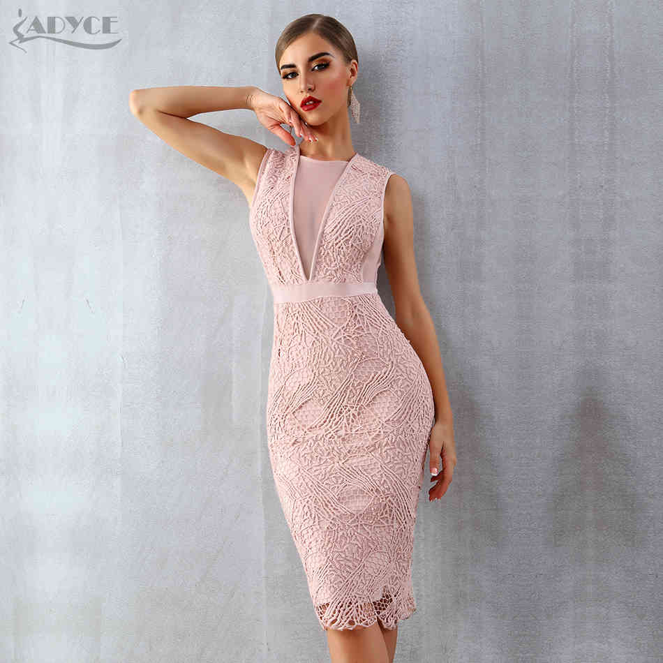 Summer Women Bandage Dress Vestidos Tank Sexy Lace Mesh Sleeveless Bodycon Clubwears Celebrity Runway Party 210423