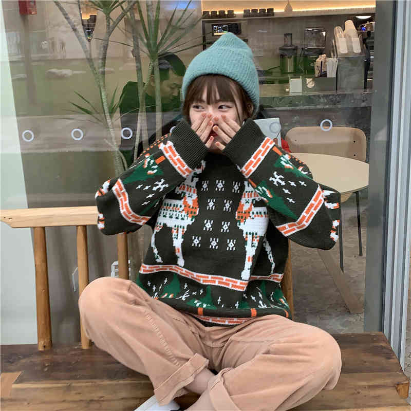 3colors autumn winter korean style loose Christmas Sweaters thick warm Knitted Sweater and pullover womens (C8187) 210423