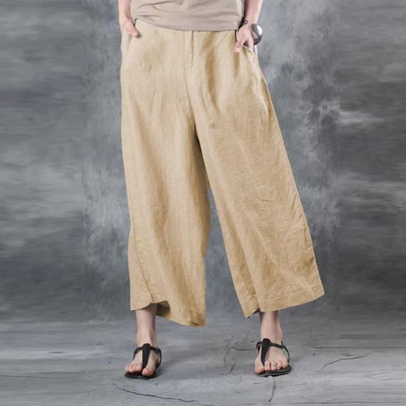 Women's Cotton Linen Pants High Waisted Harem Loose Soft Elastic Waist White Summer Blue Casual Trousers For Female 211115