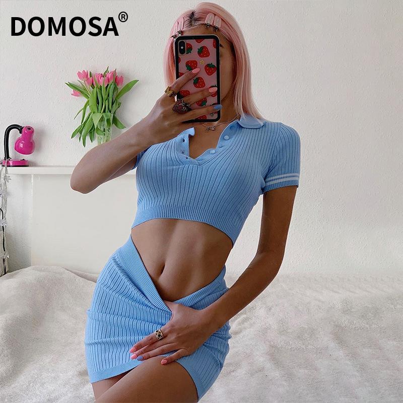 Sets Short Sleeve Casual Bodycon Outfits Button Crop Top Knitting Sexy Women Skirt And Set Co-ord Womens Sweater Two Piece Dress