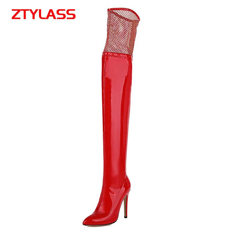 Boots 2021 Crystal Mesh Women Pu Leather Super High Heel Over The Knee Slip On Autumn Winter Long Size 34-45, Black
Boots 2021 Crystal Mesh Women Pu Leather Super High Heel Over The Knee Slip On Autumn Winter Long Size 34-45, Black