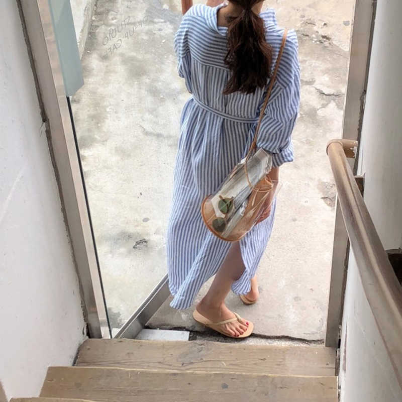 Summer Striped Shirt Lapel Lace-Up Casual Cotton En Dress | Dr2268