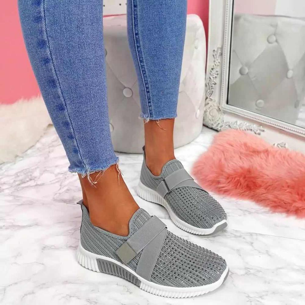 2021 New Women Sneakers Rhinestone Ladies Platform Shoes Slip Comfortable Sole Running Walking Shoes Flat Sneakers Women Shoes M