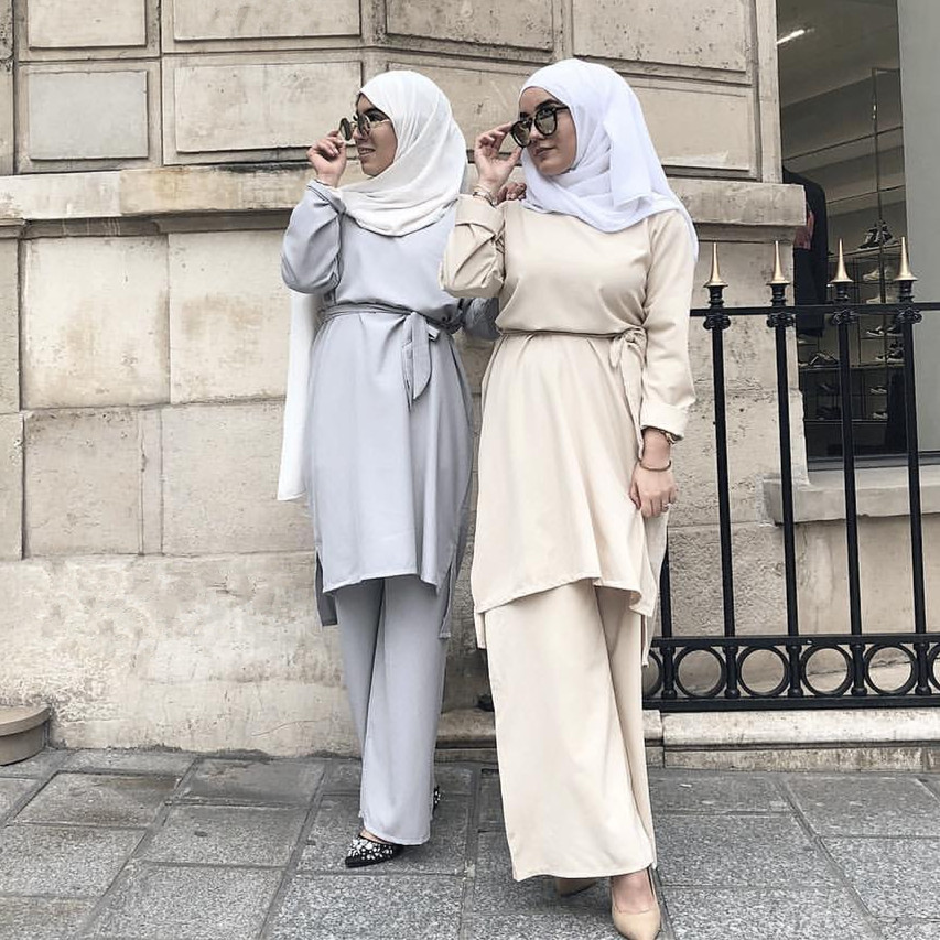 Two Piece Set pullover Top and Pant Women Dubai Muslim Abaya dress with wide leg pants Lace-up Islam Turkish Islamic Clothing
Two Piece Set pullover Top and Pant Women Dubai Muslim Abaya dress with wide leg pants Lace-up Islam Turkish Islamic Clothing