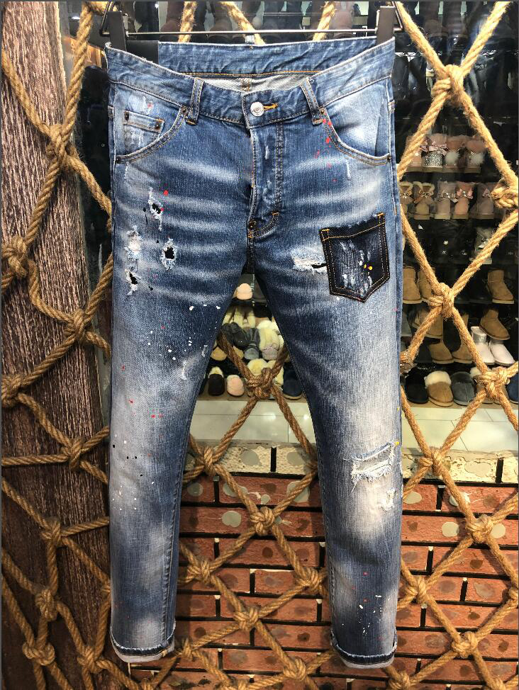 

21ss Mens jeans designer Ripped Skinny Trousers Motorcycle Moto biker hole Slim Men's Fashion Brand Distressed ture Denim pants Hip hop Men D2 9508, Image display 1