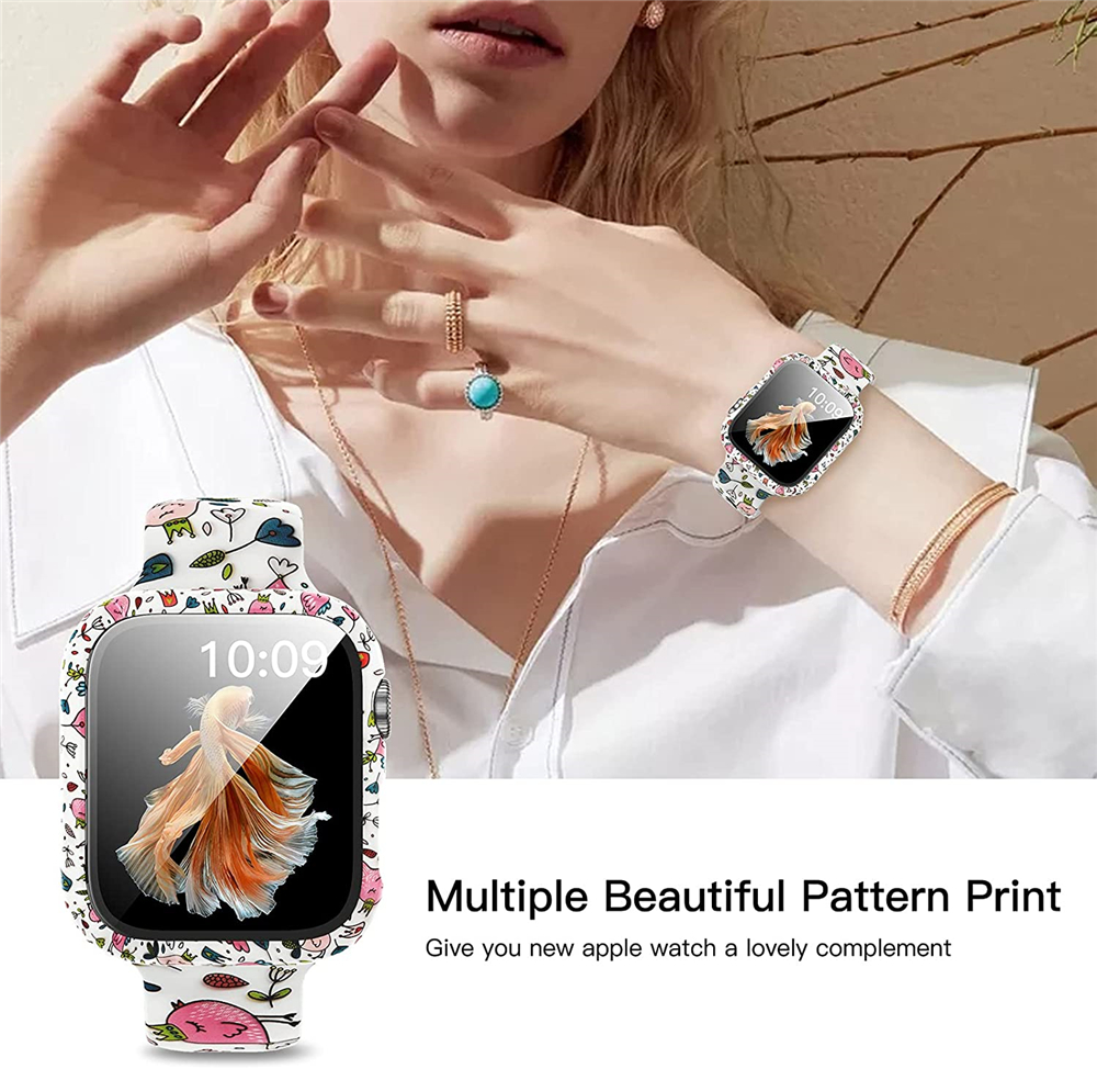 Leopard Rose Skull Printing Silicone Straps With Protective Cases Replacement Bracelet Wrist Bands for Apple watch Series 6 5 4 3 2 1 SE free shipping