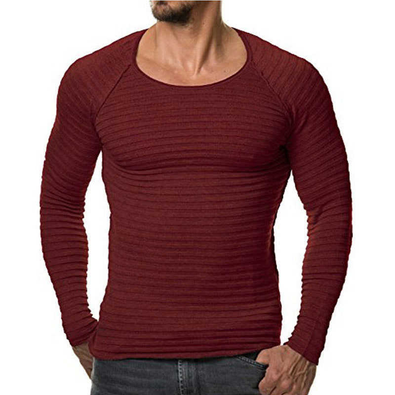 Mens Sweaters Autumn Winter Knitted Sweater Men Long Sleeve Striped Sweaters Solid Slim Fit Men Pullover Sueter Hombre 211018