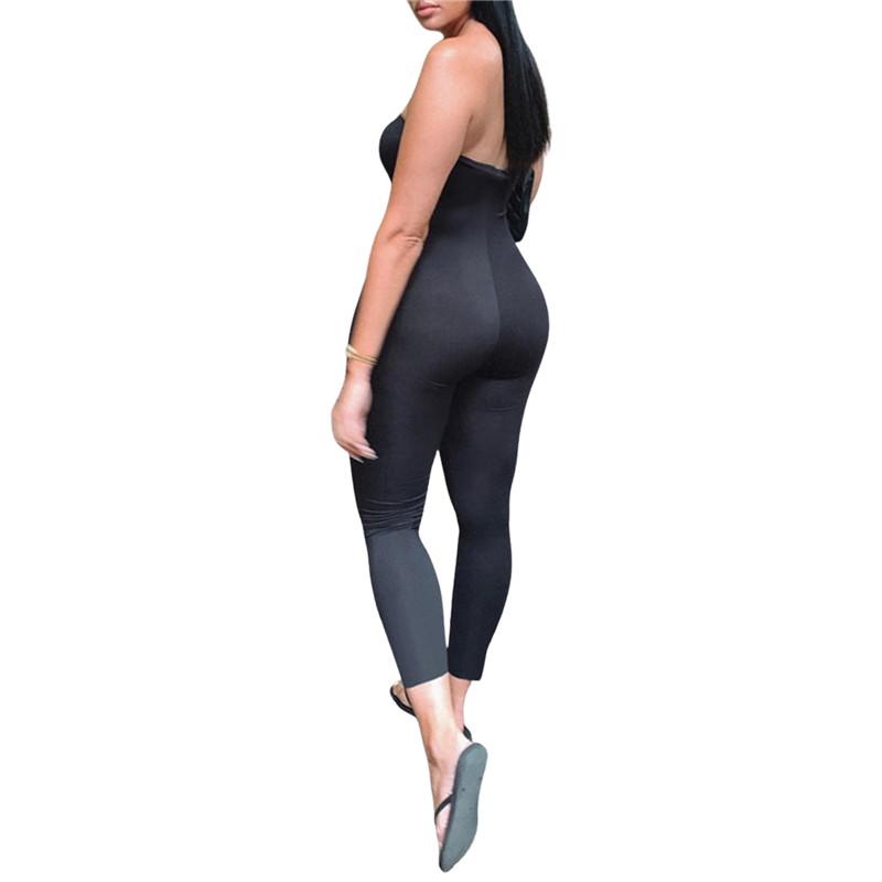 Women Slim-fitting Jumpsuit Summer Wrap Chest Off-the-shoulder Sleeveless Sexy One-piece Bodysuit Skinny Romper Black/Grey/Brown Women's Jum
