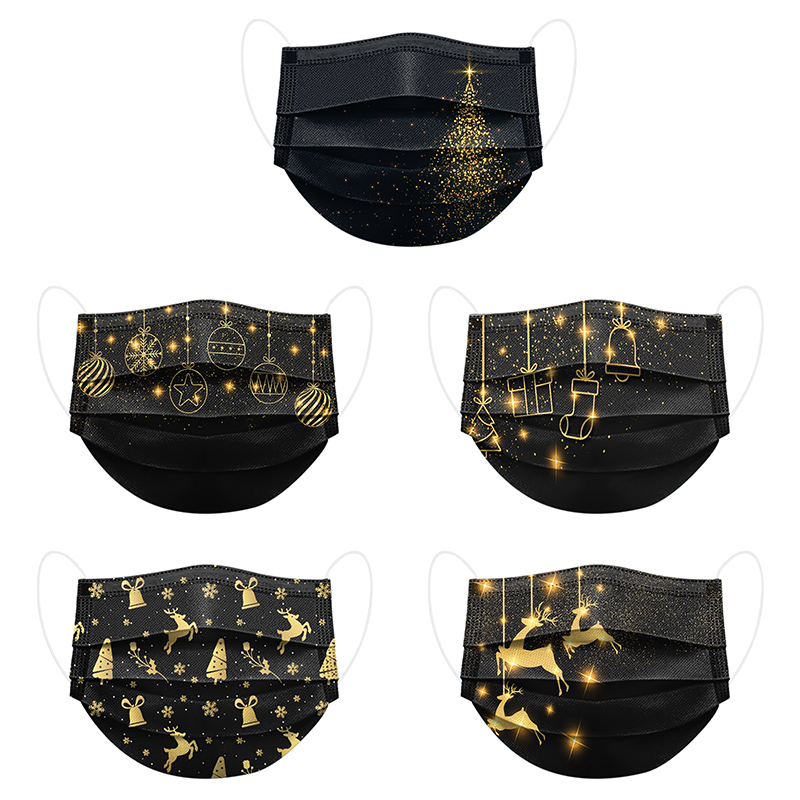 Adult Black Mask Christmas Designer Face masks Print Gold Xmas Trees 3 layers Beautiful Disposable Non-Woven Cover Mouth
Adult Black Mask Christmas Designer Face masks Print Gold Xmas Trees 3 layers Beautiful Disposable Non-Woven Cover Mouth