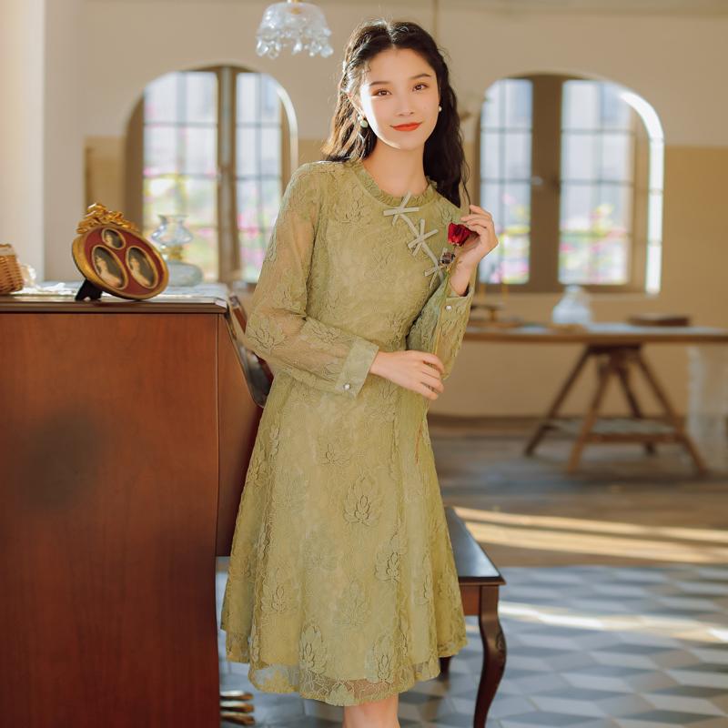 Fashion Women's Clothing Autumn Ruffled Full Vintage Dresses Casual
