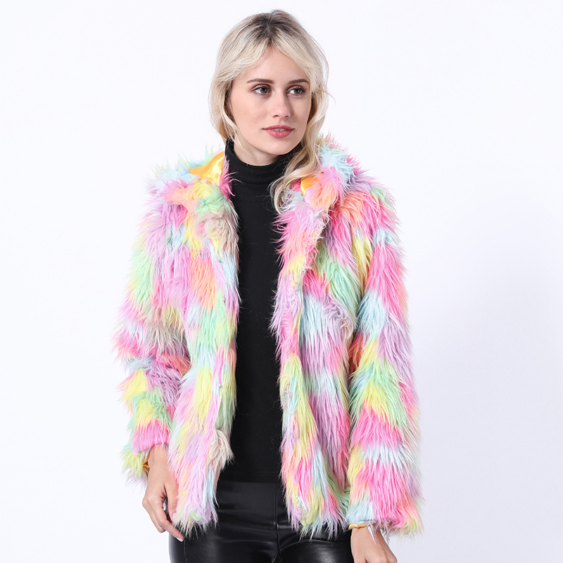 Faux Fur Coat Jacket European and American High-end Fashion Rainbow Color Faux Fur, Black
Faux Fur Coat Jacket European and American High-end Fashion Rainbow Color Faux Fur, Black