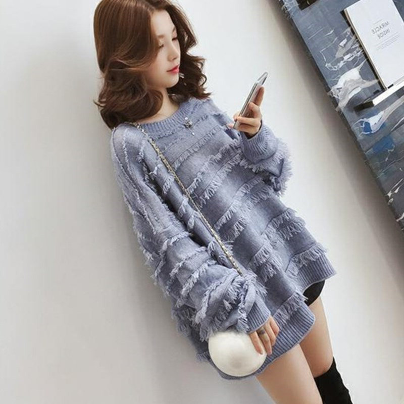 Casual Solid Pullovers Fringe Sweaters Women Sweaters Fashion Women Long Sleeve Loose Women Knitted Sweaters 6029 50 210518