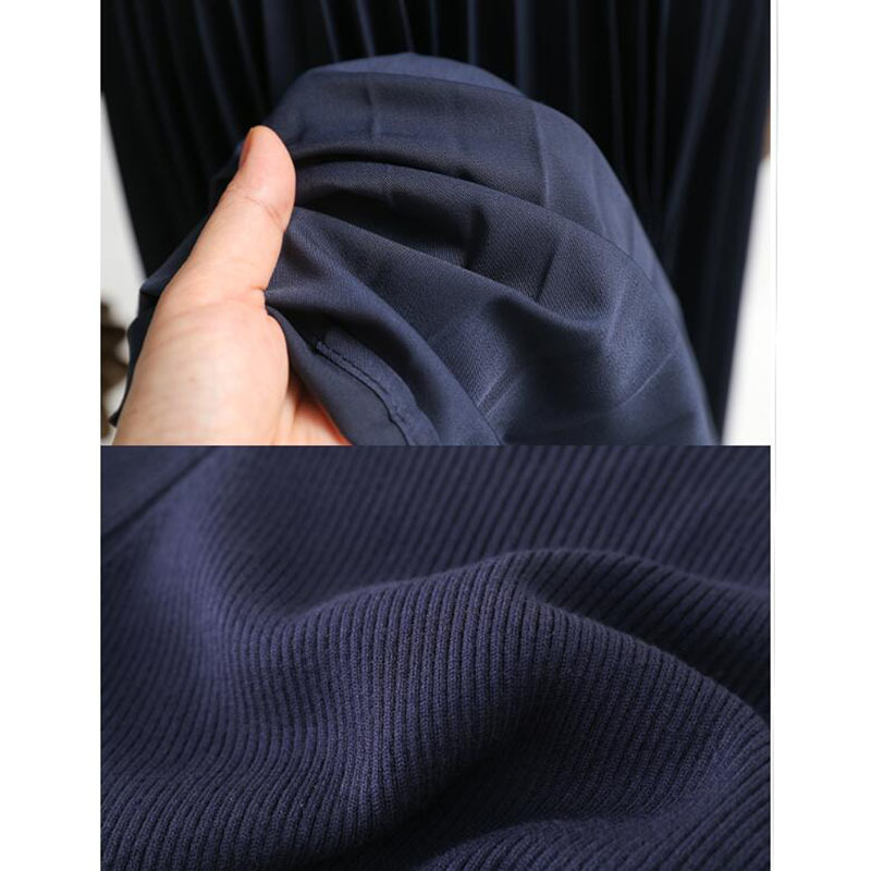 Autumn Winter Knitted Dress Women O-Neck Pleated Long sleeve Sweater Dress Elegant Knit Patchwork Midi Dress With Belt 210521