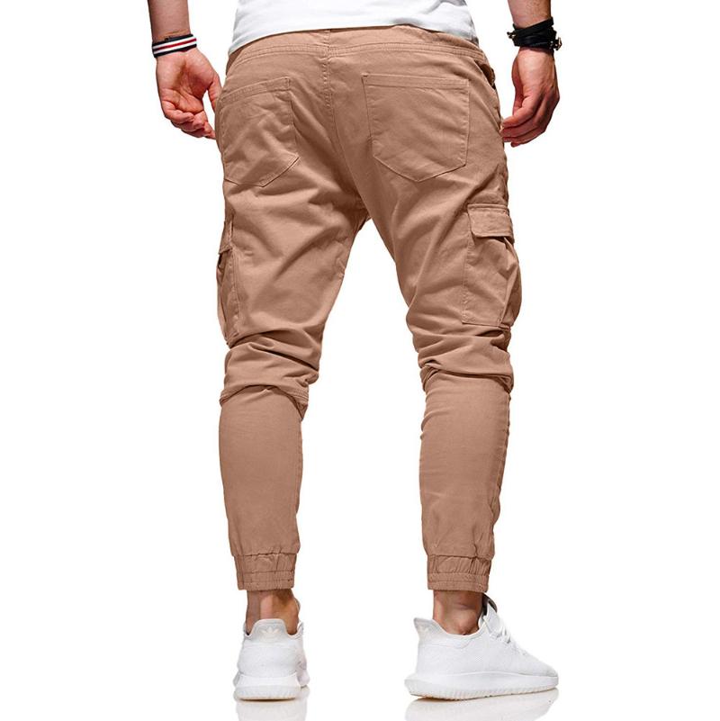 Men Casual Joggers Pants Solid Cargo Sweatpants Male Multi-pocket Trousers Mens Sportswear Hip Hop Drawstring Pencil Men's