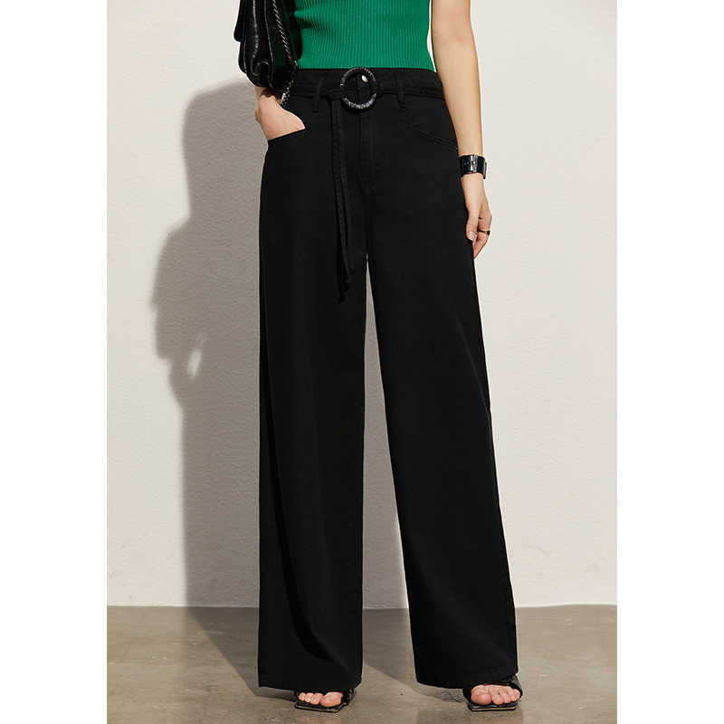 Amii Minimalism Spring Summer Fashion Women's Jeans Causal High Waist Belt Loose Long Streetwear Pants 12170114 210922