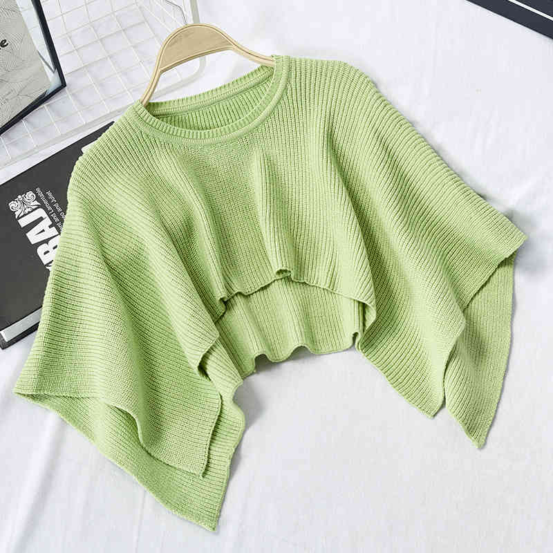 Autumn Knitted Sweater Women Ladies Fashion Poncho Cloak Loose Shawl Casual Solid Cropped Cape Sueter Mujer 210422