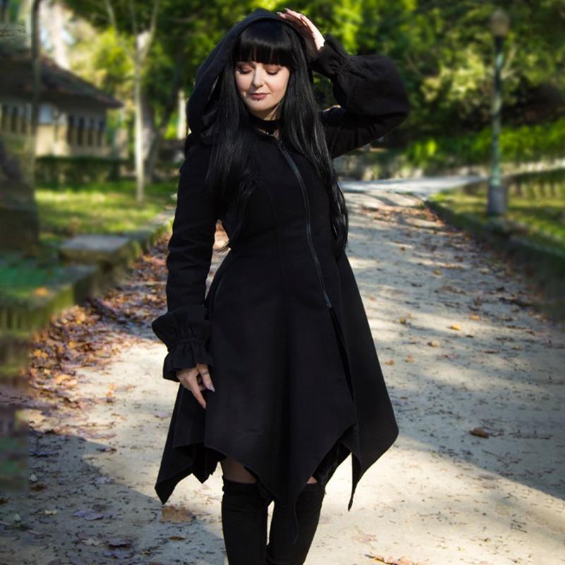 Ruibbit Gothic Vintage Black Hoodies Dress Goth Punk High Waist Zipper Long Sleeve Mini Streetwear Grunge Women Dresses Casual