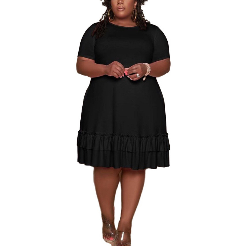 4XL 5XL Plus Size Dresses For Womens Pink Solid Loose Straight Knee Length Fashion Daily Wear Vestidos Dress Midi Cloth 210510